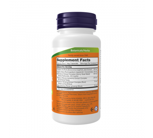 Добавка для мужского здоровья, TestoJack 200, Now Foods, 60 вегетарианских капсул