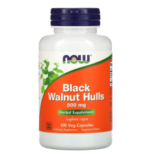 Скорлупа черного ореха, Now Foods 500 мг, 100 вегетарианских капсул