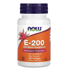 Витамин Е NOW Foods E-200 with mixed tocopherols, 100 капсул