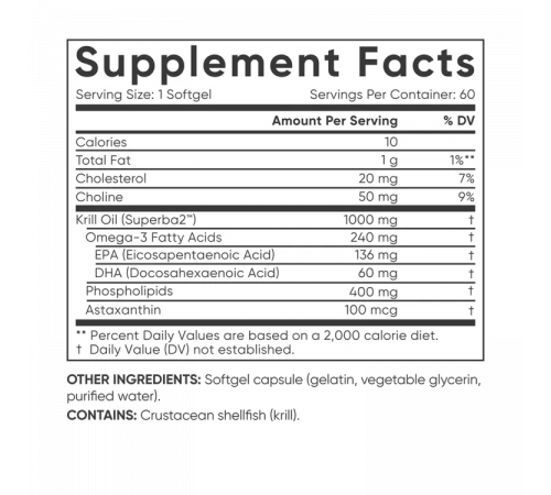 Масло антарктического криля SUPERBA с астаксантином 1000 мг, Antarctic krill oil SUPERBA 1000 mg, Sports Research, 60 капсул