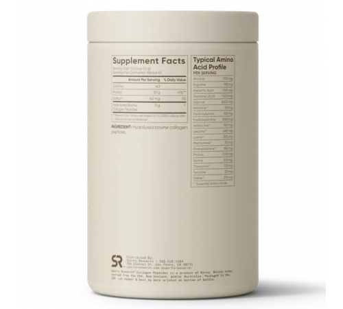 Коллаген, Collagen Peptides Unflavored, Sports Research, 454 г (16 oz)