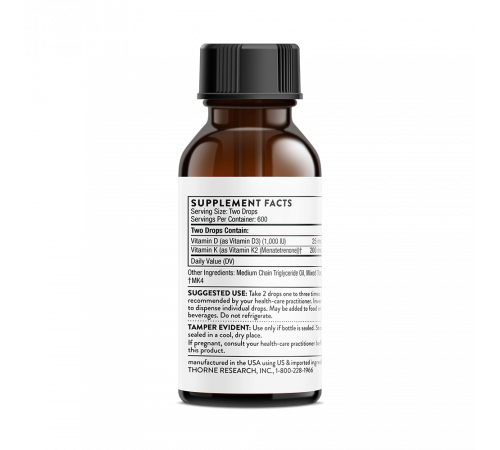 Витамин Д/К2, Vitamin D/K2, Thorne Research, 1 жидкая унция (30 мл)