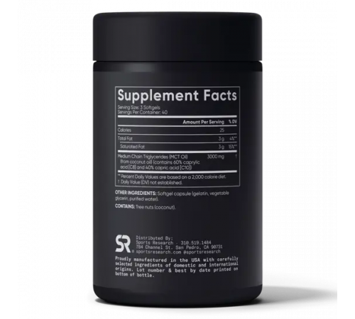 Масло с жирными кислотами МСТ в капсулах 1000 мг, MCT Oil 1000 mg, Sports Research, 120 капсул