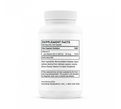 Витамин Д3 1000 МЕ, Vitamin D-1000 IU, Thorne Research, 90 капсул