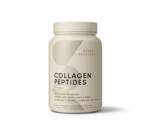Коллаген, Collagen Peptides Unflavored, Sports Research, 907 гр.