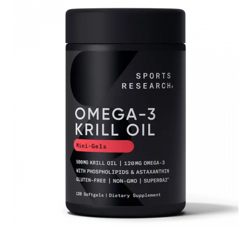 Масло антарктического криля SUPERBA с астаксантином 500 мг, Antarctic krill oil SUPERBA 500 mg, Sports Research, 120 капсул