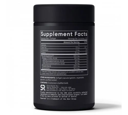 Масло антарктического криля SUPERBA с астаксантином 500 мг, Antarctic krill oil SUPERBA 500 mg, Sports Research, 120 капсул