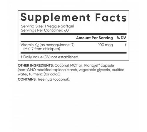 Витамин К2 100 мкг, Vitamin K2 100 mcg, Sports Research, 60 капсул