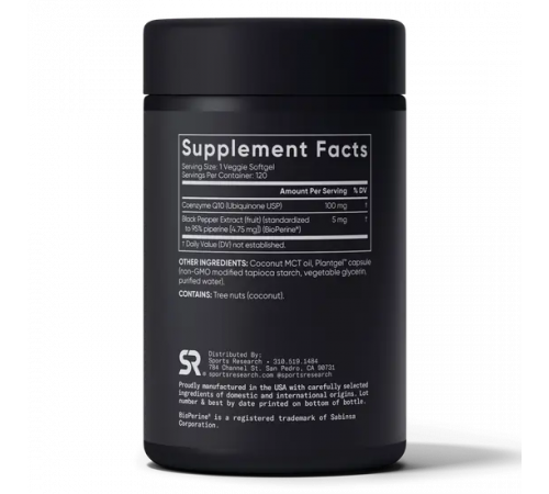 Коэнзим Q10 100 мг, CoQ10 100 mg, Sports Research, 120 капсул