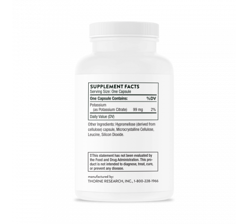 Цитрат калия, Potassium Citrate, Thorne Research, 90 капсул