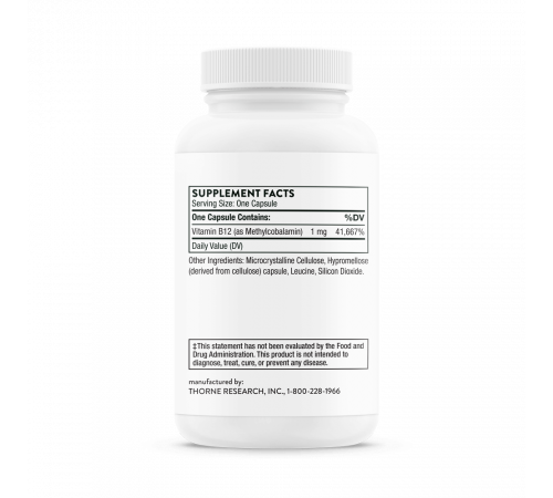 Витамин B12 Метилкобаламин, Vitamin B12 as Methylcobalamin, Thorne Research, 60 капсул