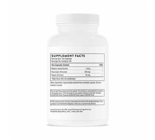 Пищеварительные ферменты бетаин/пепсин/панкреатин, Multi Enzyme, Thorne, 180 капсул
