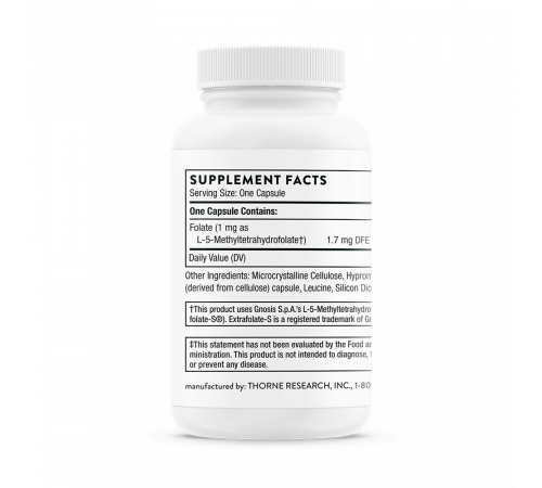 Метилфолат (Фолиевая кислота), 5-MTHF 1 mg, Thorne, 60 капсул