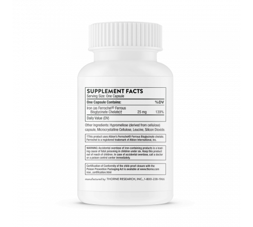 Бисглицинат железа, Iron Bisglycinate, Thorne Research, 60 капсул