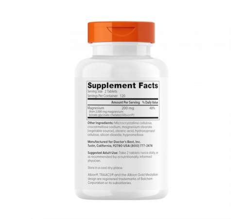 Магний с высокой усваиваемостью 100 мг, High Absorption Magnesium 100 mg, Doctor's Best, 240 таблеток