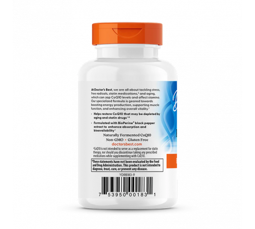 Коэнзим Q10 с высокой степенью всасывания с биоперином 100 мг, High Absorption CoQ10 with BioPerine 100 mg, Doctor's Best, 60 капсул