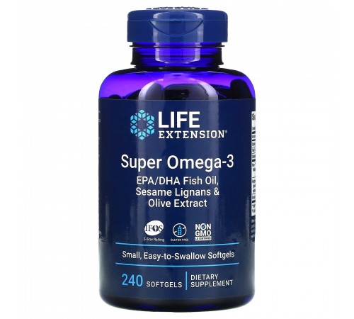 Супер омега-3, Super Omega-3, Life Extension, 240 капсул