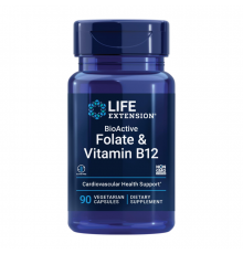 Фолат с Витамином B12, Folate & Vitamin B12, Life Extension, 90вегетарианских капсул