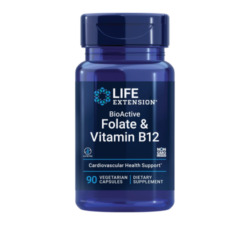 Фолат с Витамином B12, Folate & Vitamin B12, Life Extension, 90вегетарианских капсул