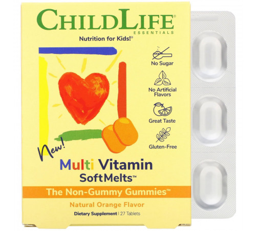 Мультивитамины для детей со вкусом натурального апельсина, Multi Vitamin SoftMelts, ChildLife, 27 таблеток