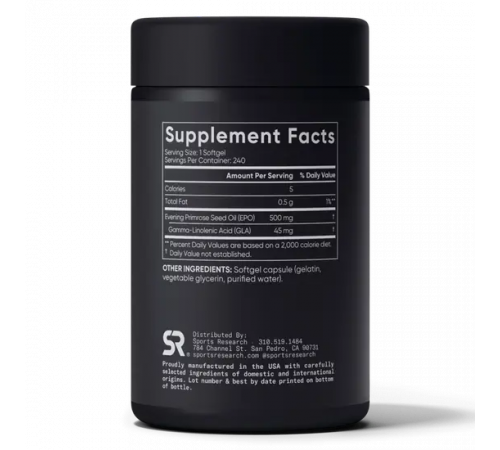 Масло примулы вечерней 500 мг, Evening Primrose Oil 500mg, Sports Research, 240 капсул