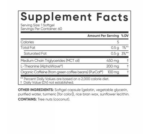 L-теанин и кофеин с маслом MCT 200 мг, L-Theanine and Caffeine, Sports Research, 60 капсул