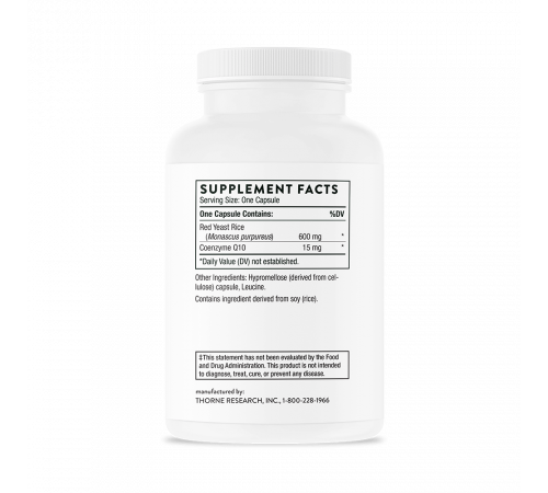 Красный рис и коэнзим Q10, Red Yeast Rice + CoQ10, Thorne Research, 120 капсул