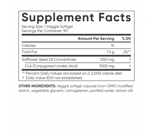Конъюгированная линолевая кислота (КЛК) 80% 1250 мг, CLA 80% 1250 mg, Sports Research, 90 капсул