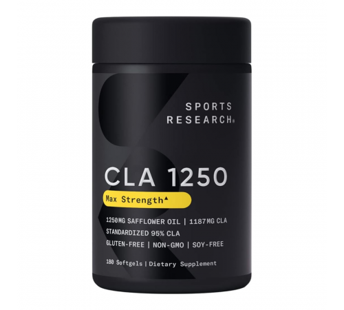 Конъюгированная линолевая кислота (КЛК) 95% 1250 мг, CLA 95% 1250 mg, Sports Research, 180 капсул