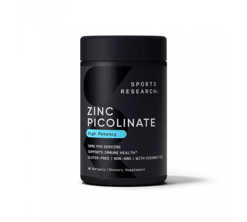 Пиколинат цинка 50 мг, Zinc Picolinate 50 mg, Sports Research, 60 капсул