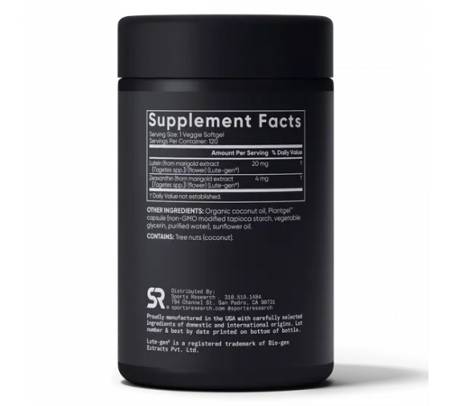 Лютеин и зеаксантин 20 мг, Lutein + Zeaxanthin 20 mg, Sports Research, 120 капсул