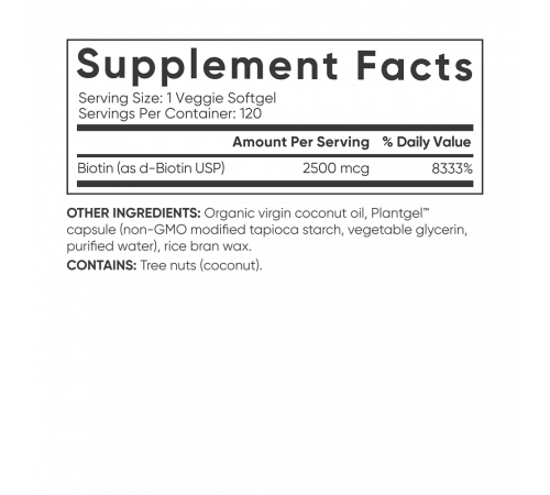 Биотин 2500 мкг, Biotin 2500 mcg, Sports Research, 120 капсул