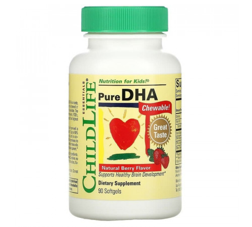 ДГК с ягодным вкусом, Pure DHA, ChildLife, 90 капсул