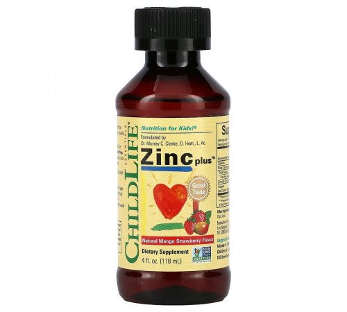 Цинк со вкусом манго и клубники, Zinc Plus, ChildLife, Essentials, 118 мл