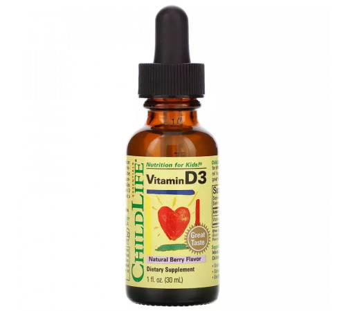 Витамин D3 со вкусом натуральных ягод, Vitamin D 3, ChildLife, 30 мл