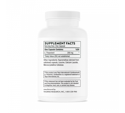 Теанин, Theanine, Thorne, 90 капсул