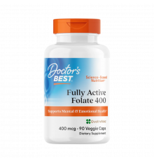 Активный фолат с кватрефоликом 400 мкг, Fully Active Folate 400 mcg With Quatrefolic, Doctor's Best, 90 капсул