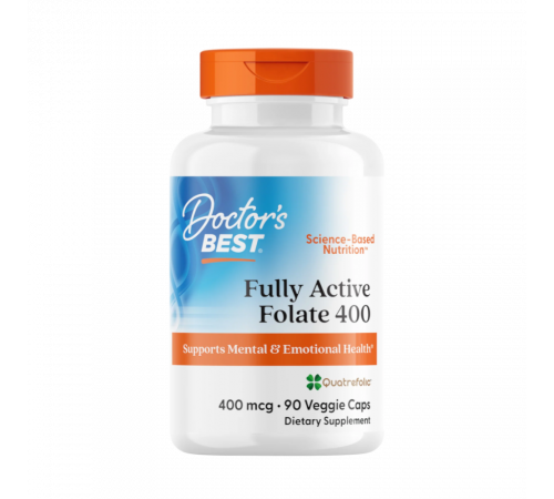 Активный фолат с кватрефоликом 400 мкг, Fully Active Folate 400 mcg With Quatrefolic, Doctor's Best, 90 капсул