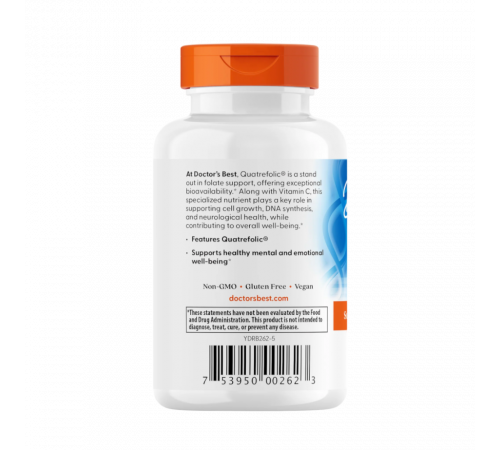 Активный фолат с кватрефоликом 400 мкг, Fully Active Folate 400 mcg With Quatrefolic, Doctor's Best, 90 капсул