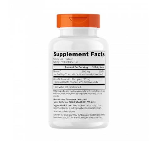 Витамин C с высокой биодоступностью, High Absorption Vitamin C with PureWay-C, Doctor's Best, 500 мг, 60 таблеток