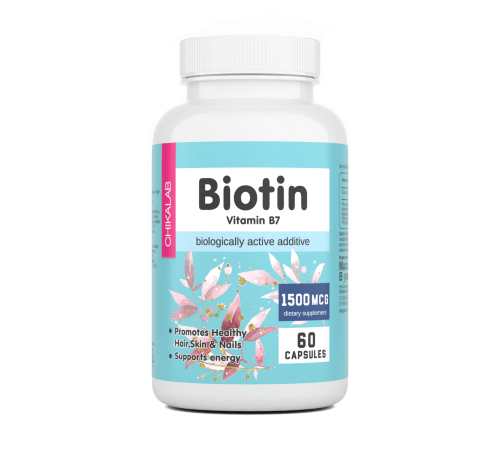 Биотин, Biotin, Chikalab, 60 капсул.