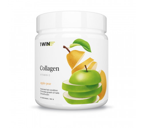 Коллаген с Витамином С "Яблоко-Груша", Collagen + vitamin C, Apple-Pear, 1Win, 180 г