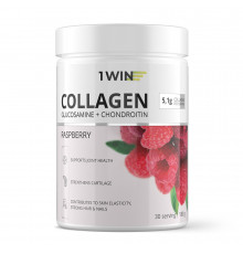 Коллаген + Витамин С с Глюкозамином и Хондроитином "Малина", Collagen + Vitamin C + Glucosamine and Chondroitin Raspberry, 1Win, 180 г
