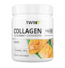 Коллаген + Витамин С с Глюкозамином и Хондроитином "Манго", Collagen + Vitamin C + Glucosamine and Chondroitin Mango, 1Win, 180 г