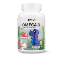 Детская Омега-3 со вкусом клубники, Omega-3 Kids Strawberry, 1Win, 60 капсул