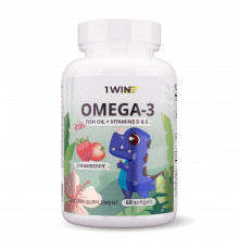 Детская Омега-3 со вкусом клубники, Omega-3 Kids Strawberry, 1Win, 60 капсул