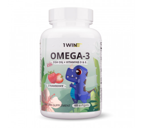 Детская Омега-3 со вкусом клубники, Omega-3 Kids Strawberry, 1Win, 60 капсул