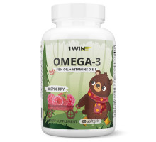 Детская Омега-3 со вкусом малины, Omega-3 Kids Raspberry, 1Win, 60 капсул