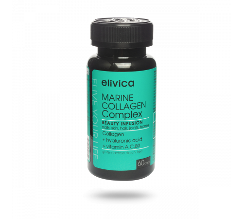 Комплекс Морского Коллагена, Marine collagen complex, Elivica, 60 капсул