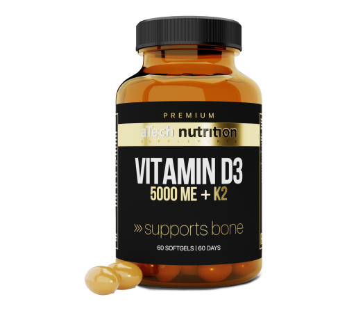 Витамин Д3 + К2, Vitamin D3 + K2, aTech Nutrition Premium, 60 желатиновых капсул